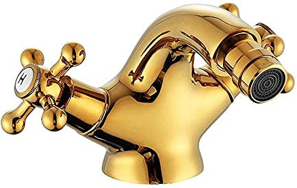 WANWEN Wasserhähne, Gold-Bidet-Hahn-Wellen-Hahn-Doppelgriff-Goldenes Becken-Bidet-Mischer Craneque-Messing-Hahn-Badezimmer-Hahn, Waschtisch-Hahn-Haushalts-Bidet-kalte Hitze Little Surprise