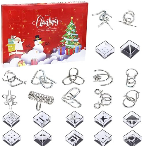 Knobelspiele Adventskalender Enthält 12 Labyrinthkästen und 12 Metallpuzzle Adventskalender Rätsel, Weihnachtskalender Geschenk, Adventskalender Puzzle für Teenager