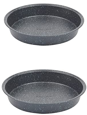 Salter COMBO-8247 Round Cake Tin Set of 2, Non-Stick Carbon Steel Baking Pan, Strong & Durable Pie Dish, PFOA-Free Oven Tray for Cakes, Cheesecake, Megastone Collection, Black, 24 cm
