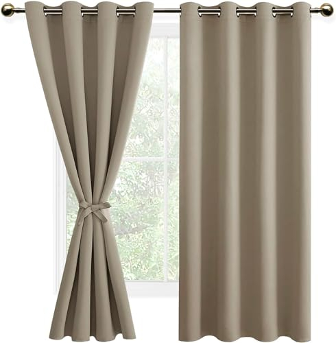 DWCN Vorhang Blickdicht mit Ösen 2 Stücke Verdunkelungsgardinen Thermogardine Vorhänge Dunkel Thermogardine Verdunkelung für Wohnzimmer Schlafzimmer, Taupe, 175x140cm(HxB)