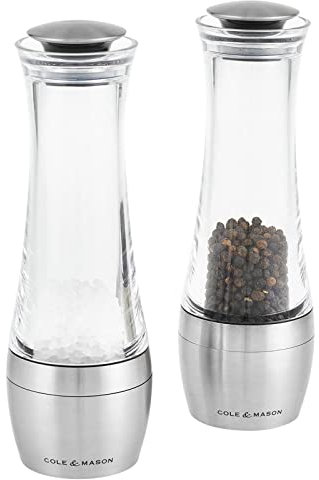 Cole & Mason 2-tlg. Acryl Salz- & Pfeffermühlen Gewürzmühle Set 19 cm Edelstahl