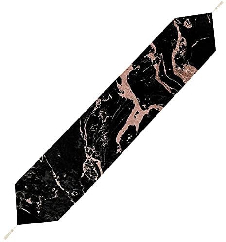 BAIKUTOUANLQY Rose Gold Foil Black Marble Table Runner, 178 * 33cm, Luxury, Washable, Perfect for Weddings, Parties, Holidays