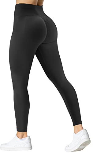 TAYOEA Damen Gym Leggings Scrunch Butt Sport Leggings Nahtlose Yogahose Hohe Taille Sporthose Blickdicht Booty Lifting Leggings Schwarz,S