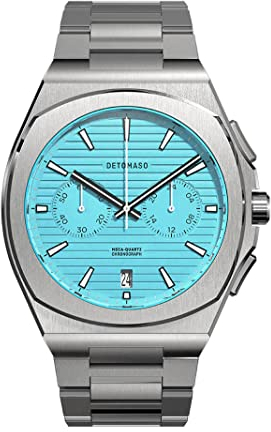 DeTomaso VOLTRE Chrono First Edition Minty Blue Türkis Herren-Armbanduhr Analog Quarz Edelstahl Silber