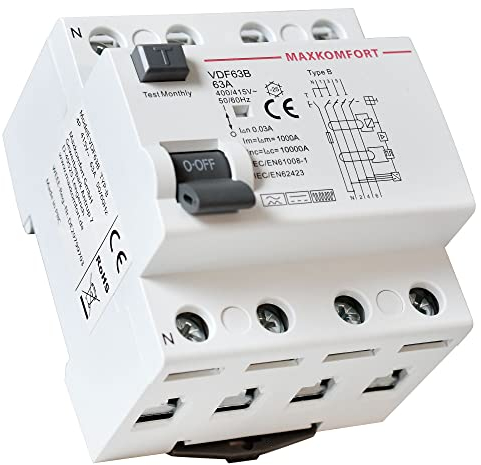 FI-Schutzschalter Typ B 63A 30mA 4Polig Fehlerstrom-Schutzschalter Allstromsensitiv Schalter Automat Sicherung circuit breaker