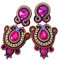 Pendientes soutache fucsia azul marino dorado largos maxi, Pendientes azul buganvilla