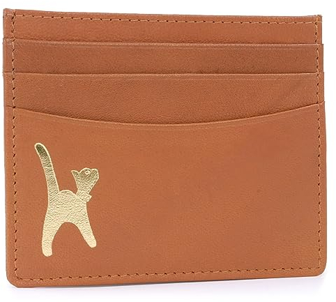 Catwalk Collection Handbags - Damen Leder Kreditkartenetui - Kartenetui Klein/Mini - 6 Kartenfächer - Geschenkbox - RFID Schutz - Polina - Hellbraun