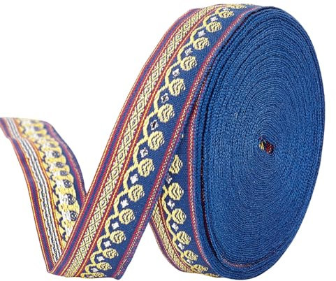 FINGERINSPIRE 11.4 m X 2 cm Besticktes Webband Marineblaues Polyester Jacquardband Nähen Jacquardbesatz Vintage Jacquardbandbesatz DIY Bastelbedarf Kleidungsdekoration