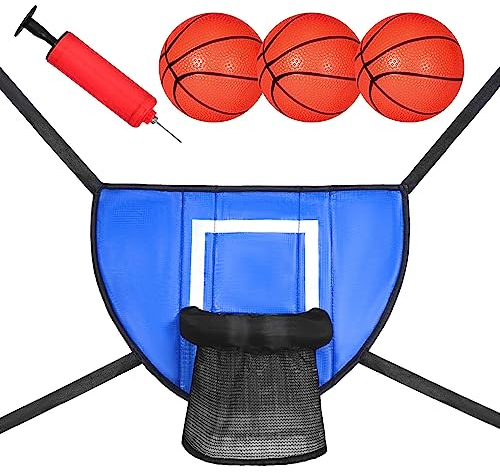 Ronyme Basketballkorb für Trampoline, Trampolin Basketballkorb mit Aufblasbarem Ball und Pumpe, Hängender Basketballkorb Wasserdicht für Kinder und Erwachsene (Mit 3 Stücke Ball und 1 Stücke Pumpe)
