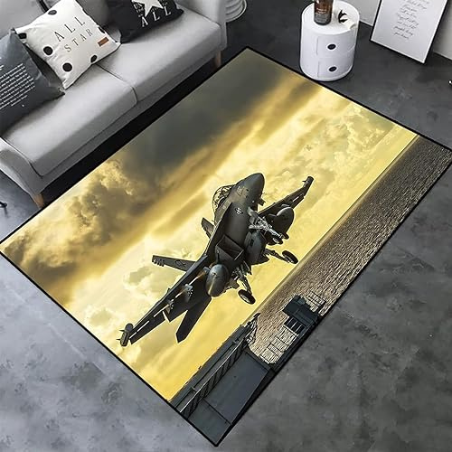 okoikfc Teppich Wohnzimmer 100 x 150 cm Militär Teppich 3D Flugzeug Waschbarer rutschfest, Teppiche für Kinderzimmer Schlafzimmer Deko Antirutschmatte Teppich Matte