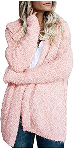 Femme Veste Polaire Manteau Manches Longues Sweats à Capuche Blouson Automne Hiver Chaud Cardigan Pull Hooded Coat avec Poche Couleur Unie sans Fermeture Éclair Chaud Pas Cher