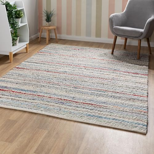 Steffensmeier Handwebteppich Barlo | Schurwolle Mit Fusselstopp, Bunt, handgewebt, Größe: 170x230 cm Wohnzimmer und Schlafzimmer