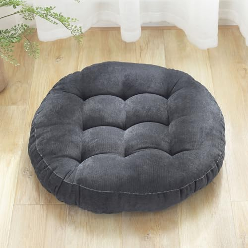 FANSU Samt Stuhlkissen Rund, Stuhl Kissenauflage Sitzkissen Stuhlauflage Sitzpolster Weiche Sitzauflage Gartenkissen für Bürostuhl, Küche, Computerstuhl (Durchmesser 55cm,Dunkelgrau)
