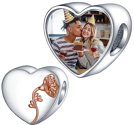 Annmors 925 Sterling Silber Charm Personalisierte Foto Anhänger fit Armband Halskette Maßgeschneiderte Herzform September Morning Glory Bild Perle Frauen Mädchen Katzen Hunde Baby Familie