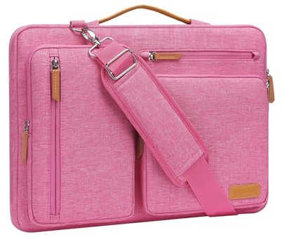 MOSISO Maletín Portátil 13,3 Pulgadas, 360 Protectora Laptop Bandolera Compatible con MacBook Pro 14,HP,Dell,Lenovo, Lateral Abierta Mensajero Bolsa con 4 Cremallera Bolsillos,Rosa Rojo