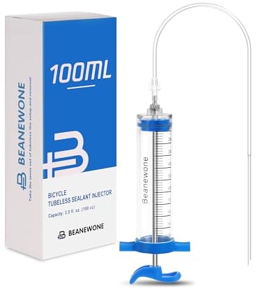 Beanewone Tubeless Spritze Fahrrad, 100ml Der Fahrrad Tubeless Sealant Injector ist aus Polycarbonat mit Metallanschlüssen Gefertigt