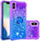 Reevermap iPhone XS Phone Case with Ring Holder iPhone X Case Kickstand, Clear Glitter Liquid Floating Silicone Case Sparkle 360 Degree Rotating Ring Grip Case Cover for Girls Women, Purple & Blue