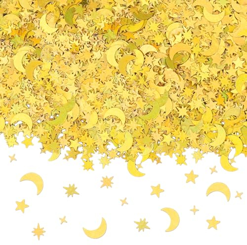 GoldRock Glitzer Streudeko Sterne Gold,Glitzersterne Stern Mond Konfetti Weihnachten,Streusterne Gold,Streudeko Weihnachten Silvester,Weihnachtskonfetti Stern Deko,Tischdeko Geburtstag Hochzeit,Party