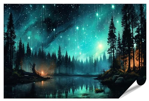 islandburner XXL Bild Poster Sternenhimmel Bäume Meteore Schießen Himmel Konzept Astronomische Phän Premium Bilder Fotodruck
