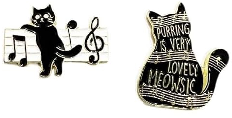 Lot de 2 broches en forme de chat musical avec clé de sol, Acier allié