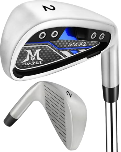 MAZEL Mens Golf Iron Club Single 1,2,3,4,7 Iron CNC Milled Face Steel Shaft Iron Golf (Silver RH, 2 Iron Single)