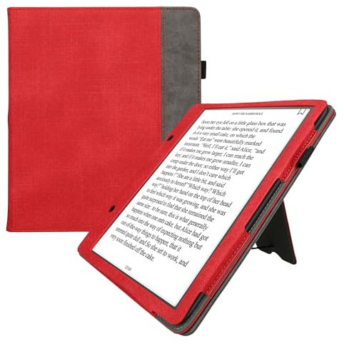 kwmobile Étui Compatible avec Amazon Kindle Scribe (2022/2024) Coque - Étui à Rabat magnétique Tablette eReader Similicuir - Rouge-Gris foncé