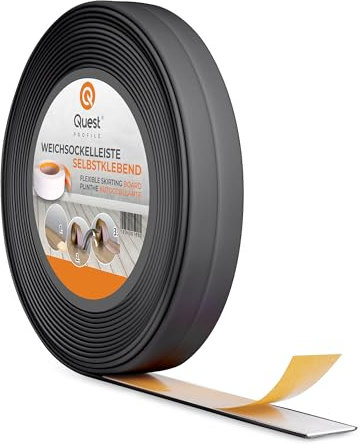 Quest Plinthe Souple Autoadhésive - 10 mm x 10 mm - Bande de finition en PVC pour cuisine, salle de bain - Bande d'étanchéité Flexible, Etanche, Décorative - 5 mètres, Gris foncé