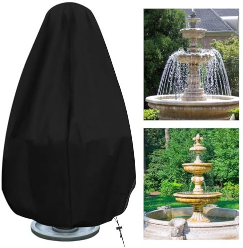 Springbrunnenabdeckung, 127 x 101 cm (H x T), 420D Oxford-Stoff, Gartenstatuen-Abdeckung, Brunnenschutz mit Kordelzug, wetterbeständig, für den Winter, Outdoor, Terrasse, Brunnen