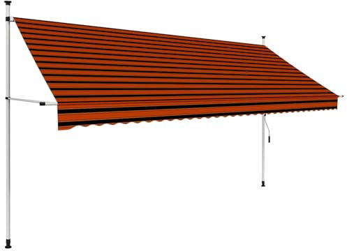 CLALER Klemmmarkise 350 cm breit mit Handkurbel Balkon, Balkonmarkise ohne Bohren, UV-beständig höhenverstellbar wasserabweisend, Sonnenschutz, Terrassenüberdachung, einfache Montage, Orange und Braun