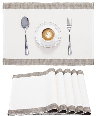 JEMIDI 6er Set Tischset gerippt - 6 Tischsets aus Baumwolle - 6X Boho Platzdeckchen Platzset aus Stoff - Tisch Sets Platzsets Placemats - Naturfarben