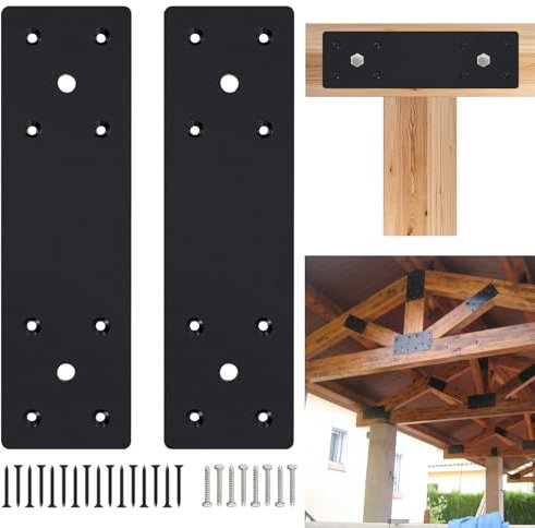 VoTwoofv Pergola Flat Brackets 10 x 3,I-Shape Straight Joining Brackets for 4 x 4 or 6 x 6 Lumber,Heavy Duty Mending Plate for Gazebo,Porch,Truss Framing,Log Cabins - 2Pack