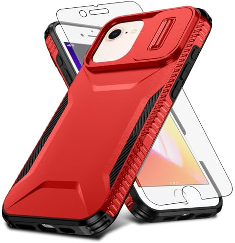 Asuwish Phone Case for iPhone 6/6s/7/8/SE 2020 2022 with Screen Protector and Slide Camera Cover Rugged Hybrid Shockproof Cell i Six Seven 6a i6 i7 i8 7s 8s SE2020 SE2 2 SE2022 SE3 3 Women Men Red