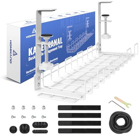 HOMMAND Bandeja Organizador Cables Escritorio, Bandeja de Gestión de Cables Bajo el Escritorio, Organizador de Cables para Gestión de Cables, Bandeja de Cables de Metal para Oficina y Hogar, Blanco