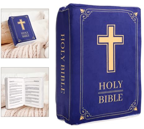 lasuroa Bibel Kissen, 33x22x9cm Samt Holy Bible Kissen Bibel Kissen Buch zum Öffnen Kissen Buchform Religiöse Geschenke Taufe Oster Geschenke für Frauen Männer(Blau)