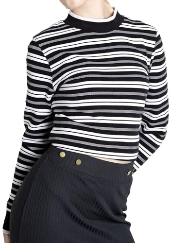 Enorsia Womens Striped Ribbed Long Sleeve High Neck Jersey Long Sleeve Tops Women with Contrast Striping Slim Fit, and Comfortable Fabric Perfect Womens Long Sleeve Tops for Elegant Layering