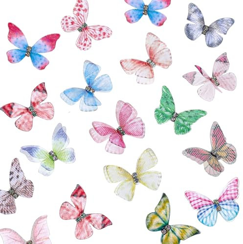 100 Stück 3D Schmetterlinge, Schmetterlinge Deko Organza Stoff Schmetterling Durchscheinender Chiffon Schmetterling Abnehmbare Wandaufkleber für DIY Dekoration Scrapbooking Haarspange Wand Fenster