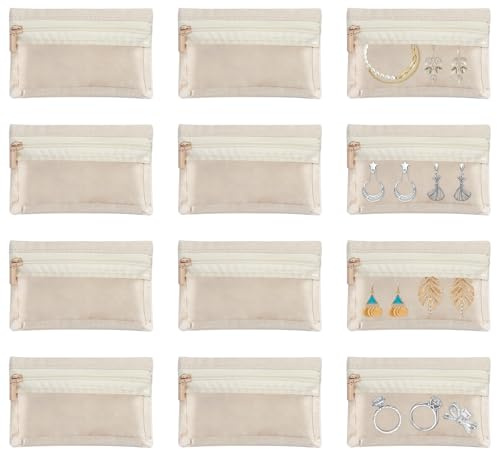 Niuoppy 12PCS Travel Jewellery Pouch, Portable Jewellery Organiser Bag with Zipper, Small Velvet Travel Jewellery Storage Bag for Travel, Business, Home Organisation