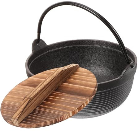Milisten Marmite À Soupe Japonaise En Fonte Antiadhésive Pour En Plein Air Et Le Camping Avec Couvercle En Bois Robuste