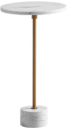FineBuy Beistelltisch Echter Marmor Metall 30x30x55,5 cm Anstelltisch Weiß Gold, Kleiner Abstelltisch Rund, Wohnzimmertisch Couch Modern, Marmortisch Hoch