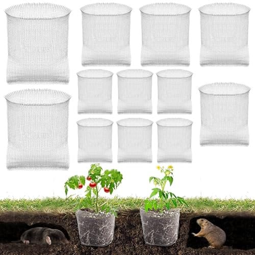 Wühlmauskorb Pflanzkorb Wühlmausschutz aus Edelstahl 12 Stück, 1/3/5 Gallonen Metallnetzbeutel, Wühlmausgitter Wühlmaus Drahtkorb, Wurzelschutz für Obstbäume, Blumen, Gemüs