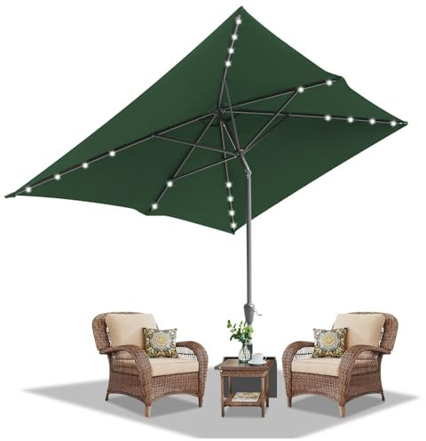 Daromigo Sonnenschirm Rechteckig LED Solar 300 x 200 cm Grün mit Kurbel | Ampelschirm Sonnenschutz UV50+, 30° knickbar, Gartenschirm Terrassenschirm wasserdicht für Garten, ohne Ständer