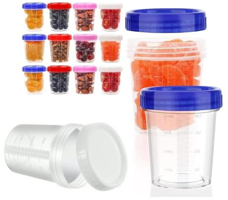 12 Piezas Envases de Plastico Pequeños con Tapa, 120 ml Contenedores de Plastico, Envases de Plástico Reutilizables,mini recipientes con escala de medición,para Alimentos, para Salsa,Yogur,Especias