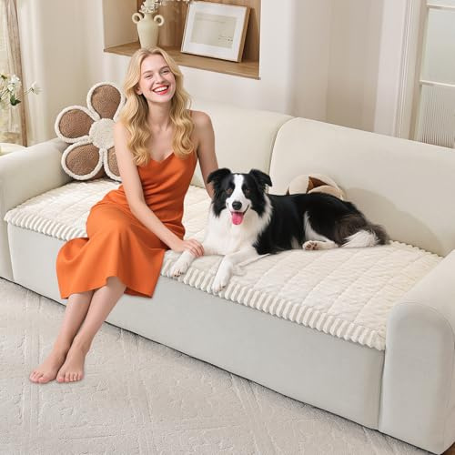 ENONCI Hundedecke Flanell Sofaüberzug Dicke Sofa überzug Haustierfreundlich Weich und Komfortabel rutschfeste Gestaltung Sicher und Langlebig Maschinenwaschbar Sofa Schutz (Beige, 70 x 150CM)