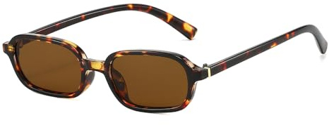YAMEIZE Retro Petit Rectangle Lunettes de Soleil pour Femmes Hommes Vintage 90s Lunettes de Soleil Rectangulaires étroites (Brun léopard)