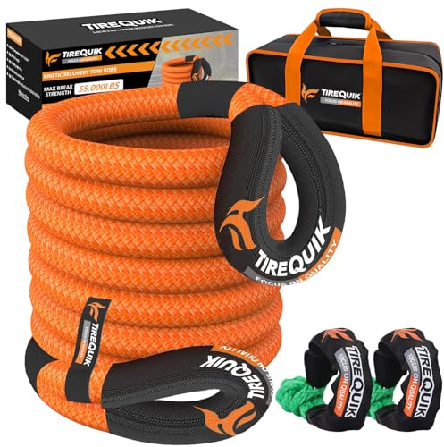 Kinetic Recovery Rope 1-1/8 x 30ft 51500lbs,Tow Strap with 2 Soft Shackles | Heavy Duty Tow Rope Recovery Kit, Offroad Snatch Strap,35% Elasticity Nylon66, For Truck/SUV/UTV/ATV/Tractor, Mud/Snow/Sand