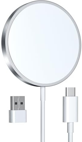 Chargeur sans Fil Magnétique pour iPhone 15W, Chargeur Rapide Compatible avec Mag-Safe pour iPhone 16/15/14/13/12/11/X/XS/XR/AirPods 4/3/2/Pro-Blanc