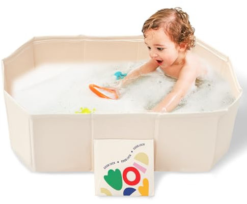Faltbare Badewanne für Kinder,Tragbare Kinderbadewanne,Integrierte Badewanne mit Ablassschraube,für zu Hause Reise Doppelnutzung innen außen Duschwanne(weiß)