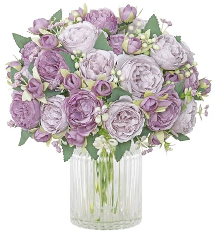 SOMYTING Pfingstrose Künstliche Blumen 4 Bündel Kunstblumen (Lila) | Blumenstrauß Seidenpfingstrosen Blumensträuße für Hochzeit Partei Tischaufsätze Blumenarrangement Heim Küche Dekor