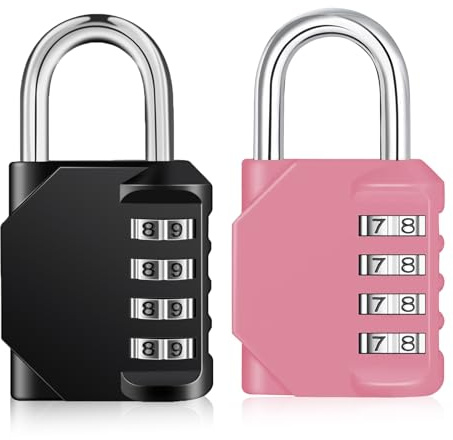 ZHEGE Padlocks with Code 4 Digit Combination Lock, (2P, Black & Pink) | Resettable Pad Lock for School Locker, Toolbox, Gym Padlock for Backyard Fence Gate, Sheds, Garage Door