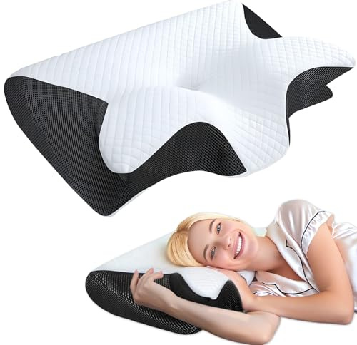 Orthopädisches Nackenkissen aus Memory Foam, Ergonomisches Kopfkissen Nackenschmerzen, Memory Foam Pillow Kopfkissen für Seiten, Rücken & Bauchschläfer zur Verbesserung der Schlafqualität (Schwarz)